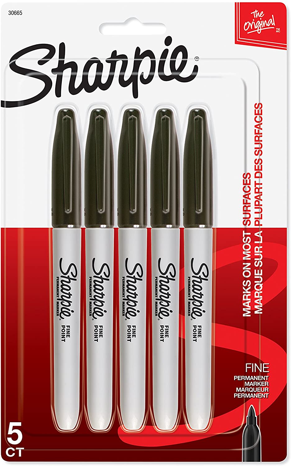 Sharpie Permanent Marker Fine Point Black Pack of 5