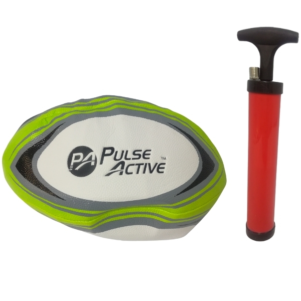 Pulse Active – Rugby Ball Size 5 Rubber with Ball Pump (Red)