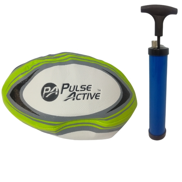 Pulse Active – Rugby Ball Size 5 Rubber with Ball Pump (Blue)