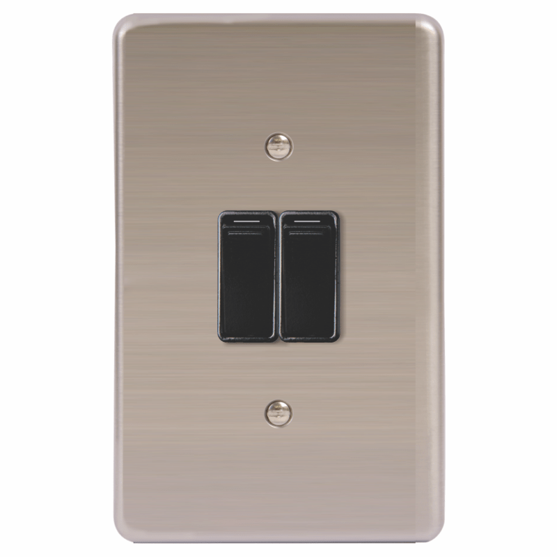LESCO, 2 Lever 1 Way 4×2 Light Switch Stainless Steel Black