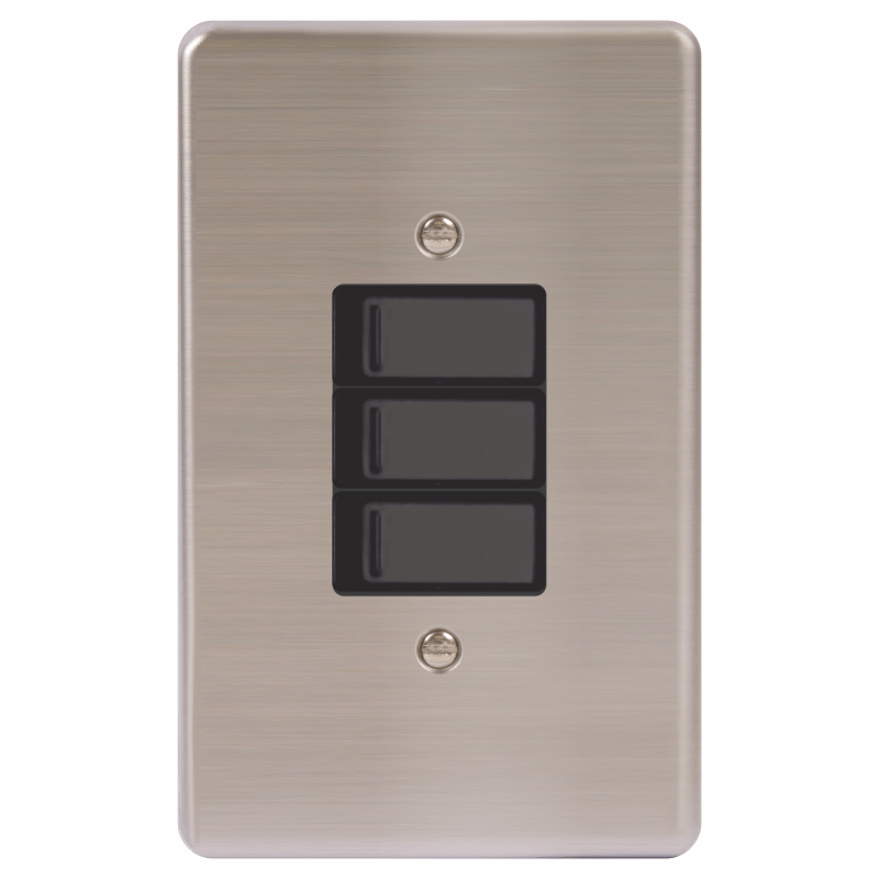 LESCO, 3 Lever 1 Way 4×2 Light Switch Stainless Steel Black