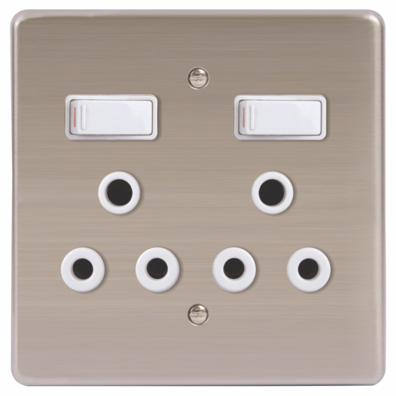 LESCO , Double Plug 4×4 Socket Stainless Steel White