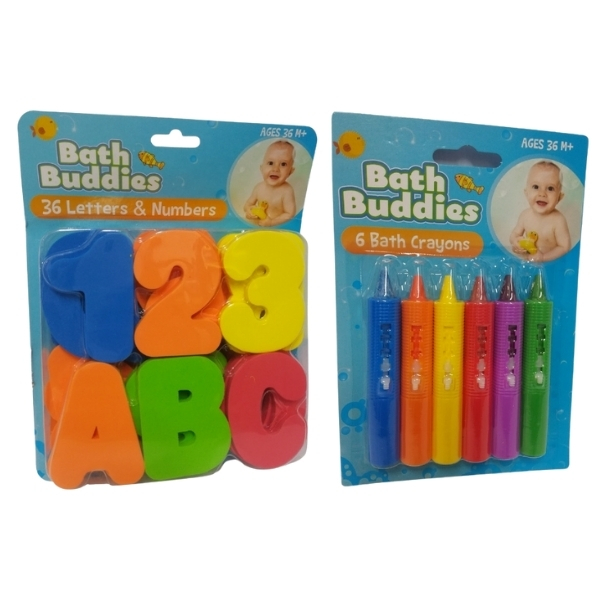 Bath Buddies – Bath Foam Letters & Numbers (36) with 6 x Bath Crayons