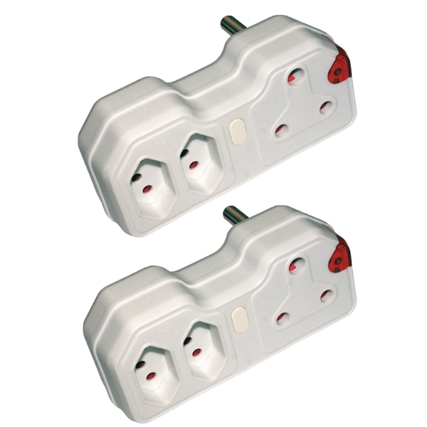 Current -Adaptor /2 x 3-Pin Euro Sockets – Pack of 2 (1 x 16A 2 x 5A)