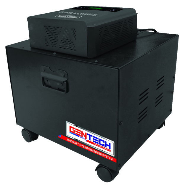Gentech – Hybrid Inverter System – 2 x 100ah AGM Battery – 1600w – Black