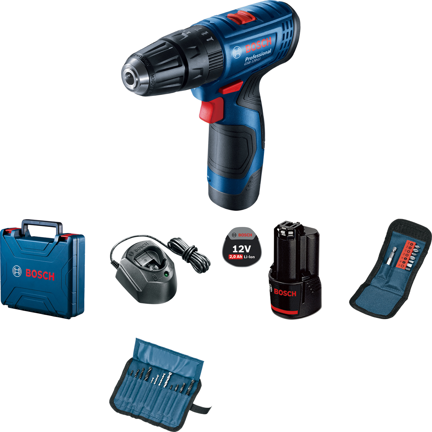Bosch – Cordless 12V Drill Driver – GSB 120-LI + 23 accessory pieces