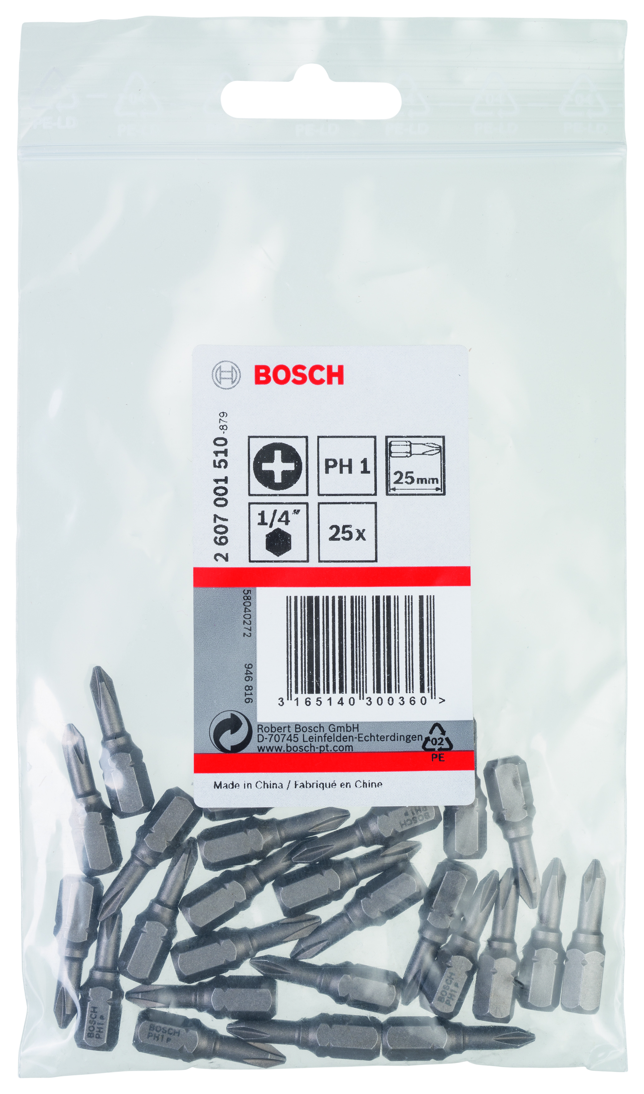 Screwdriver bit Extra Hard PH 1, 25 mm, 25 pc, plastic bag