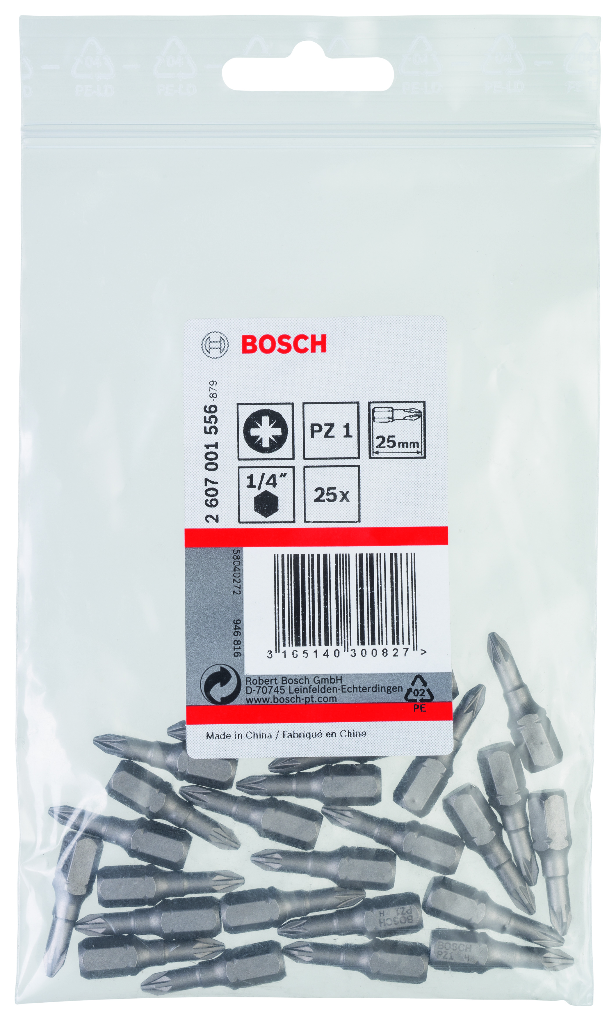 Screwdriver bit Extra Hard PZ 1, 25 mm, 25 pc, plastic bag