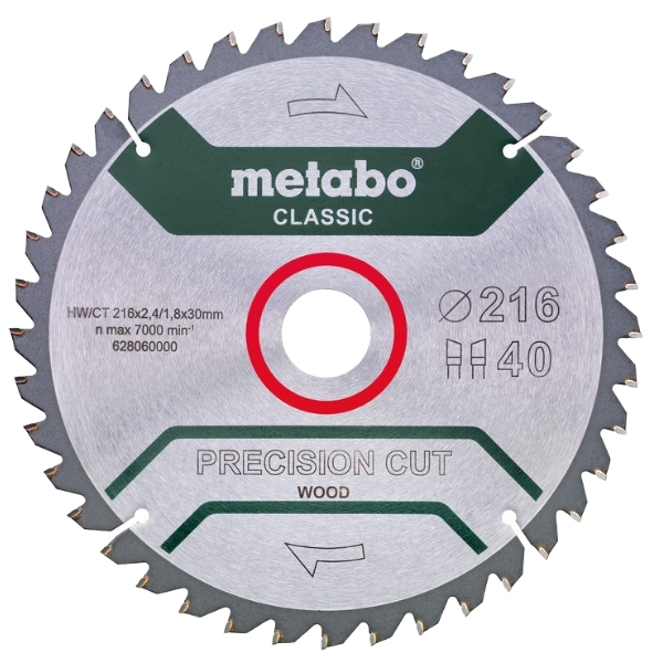 Metabo – Saw Blade / Precision Cut Wood 216 x 30, Z40 WZ 5°NEG. (628060000)