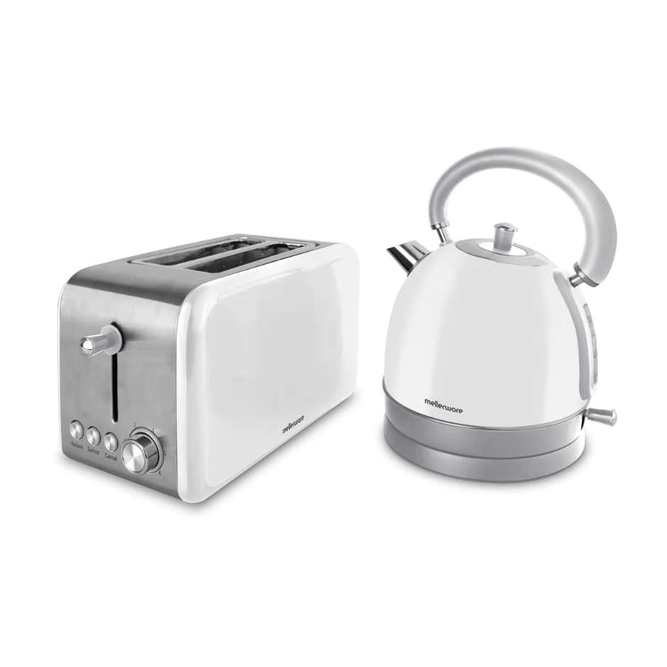 Mellerware – Pack 2 Piece Set Stainless Steel White Kettle And Toaster