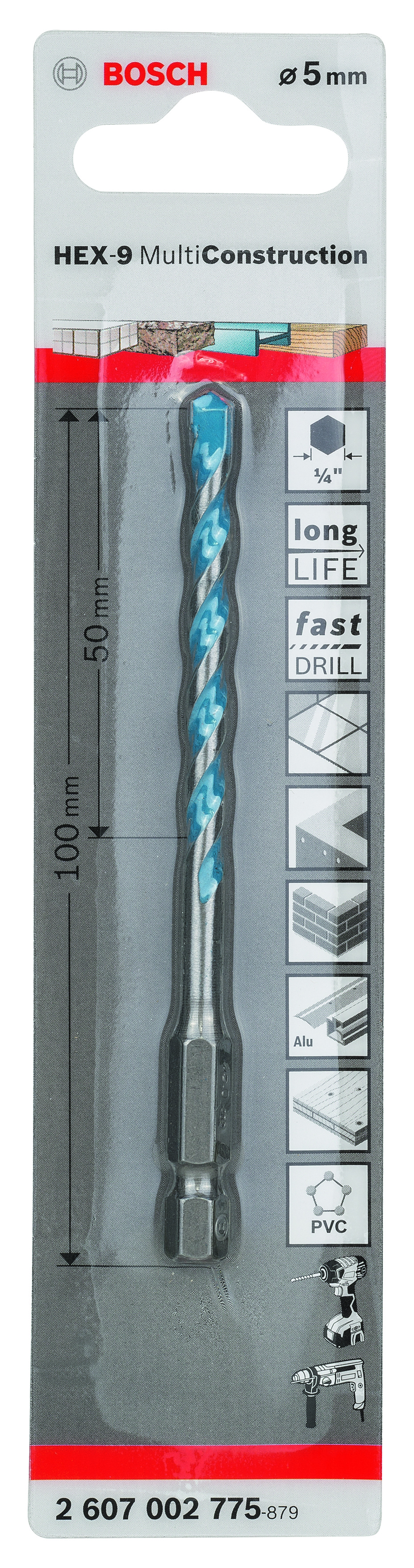 HEX-9 Multi Construction Multi-purpose Drill Bits 5 x 50 x 100 mm