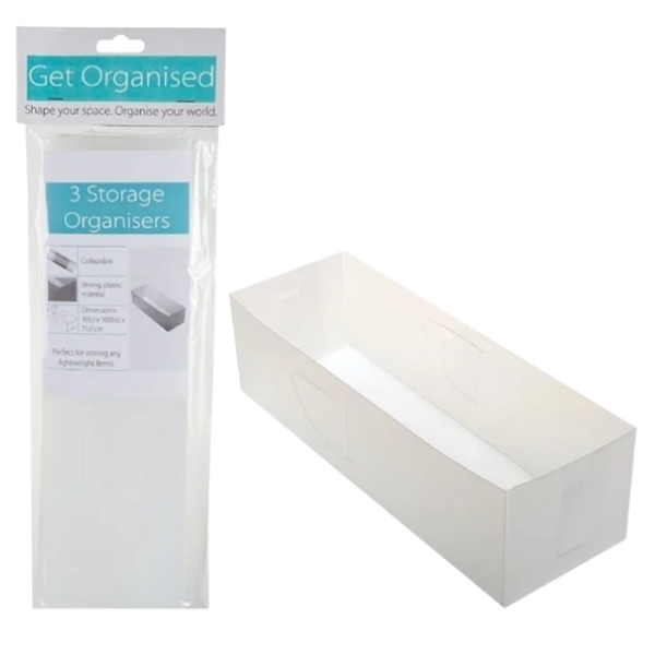 Get Organised – Storage Organiser – 30cm x 10cm x 7cm – 3 Pack