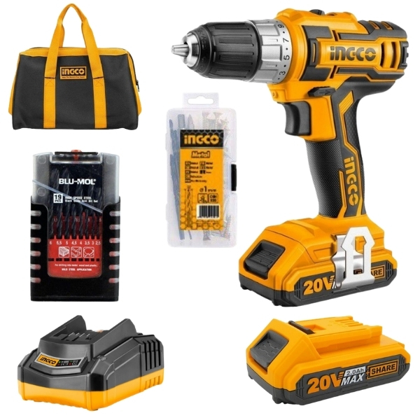 Ingco – Cordless Drill Combo Kit and Blu-Mol High Speed Drill Bit Set(19 Piece)