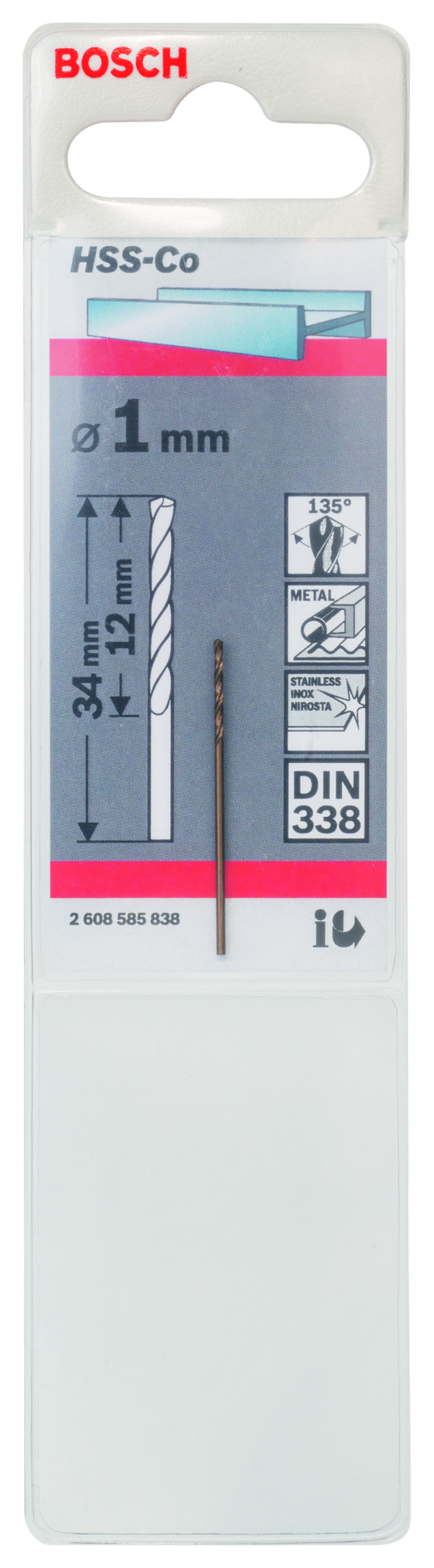 HSS-Co Metal Drill Bits, DIN 338 1 x 12 x 34 mm
