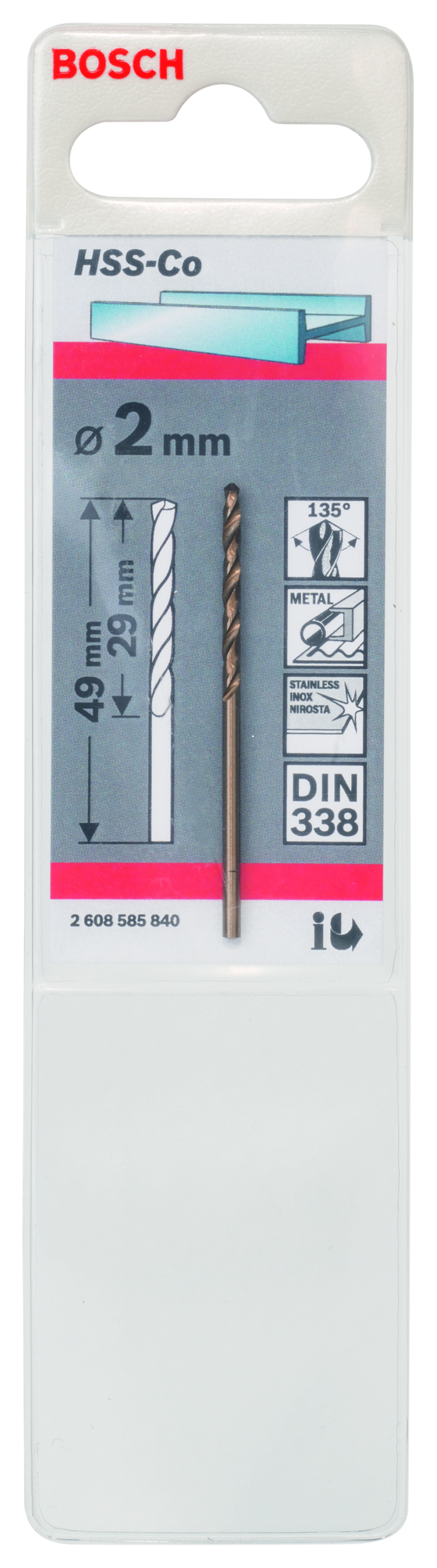 HSS-Co Metal Drill Bits, DIN 338 2 x 29 x 49 mm