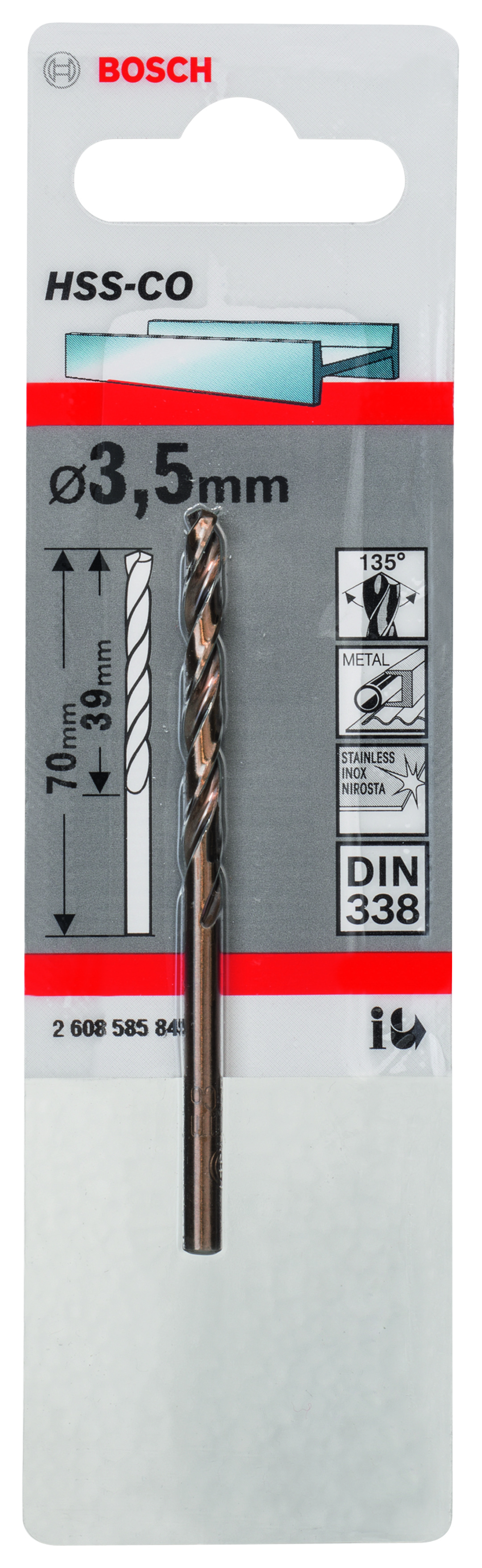HSS-Co Metal Drill Bits, DIN 338 3,5 x 39 x 70 mm