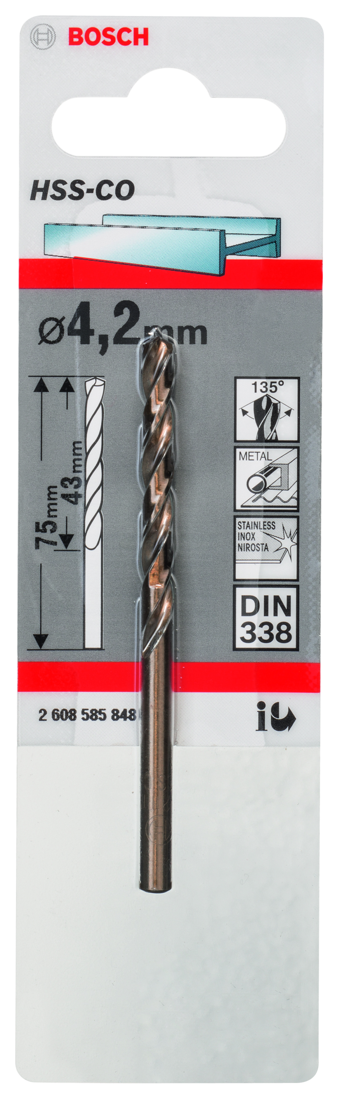 HSS-Co Metal Drill Bits, DIN 338 4,2 x 43 x 75 mm