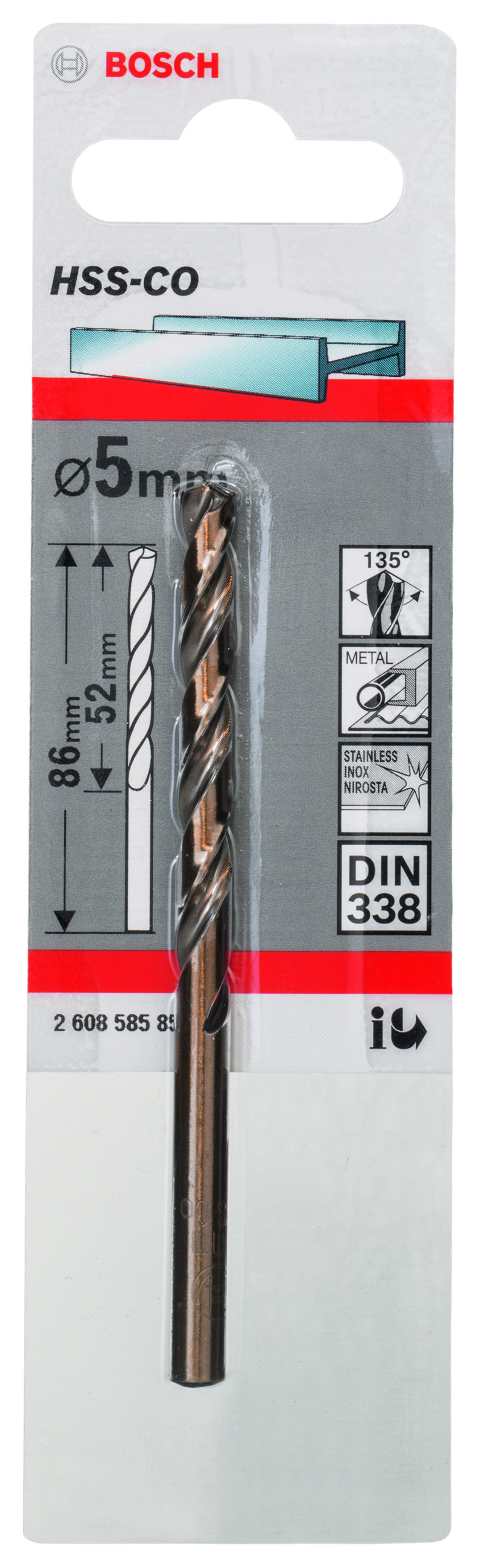 HSS-Co Metal Drill Bits, DIN 338 5 x 52 x 86 mm