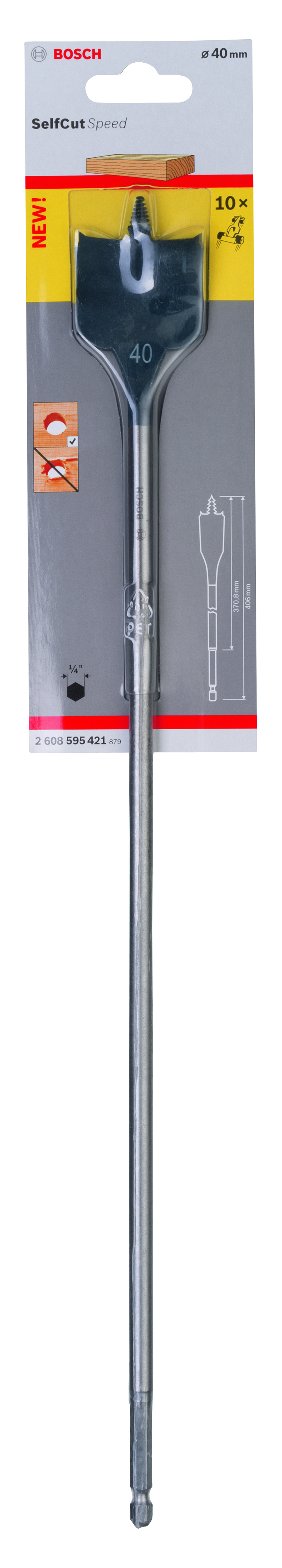 Self Cut Speed Spade Bit, Hexagon 40 x 400 mm