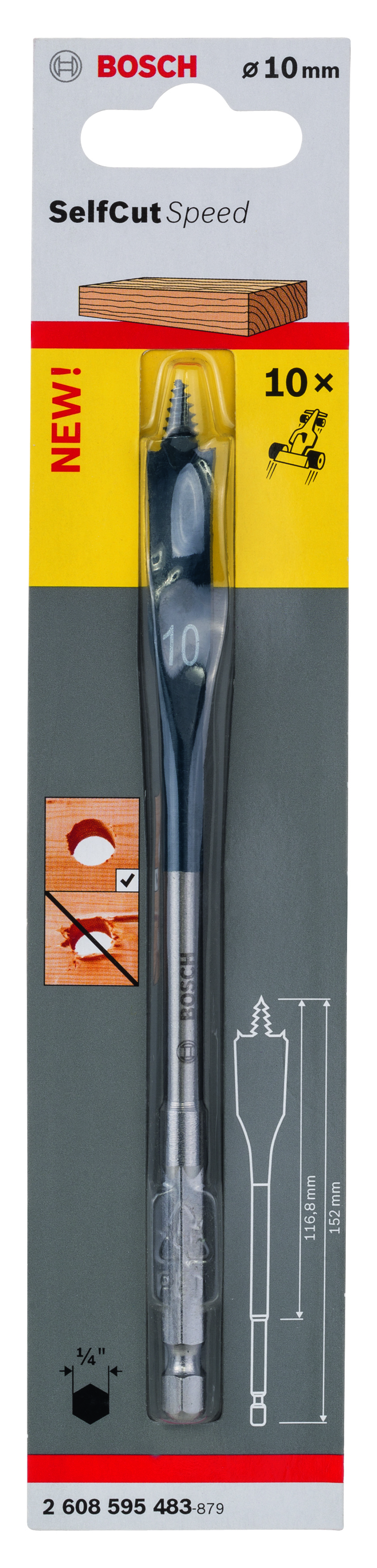 Self Cut Speed Spade Bit, Hexagon 10 x 152 mm