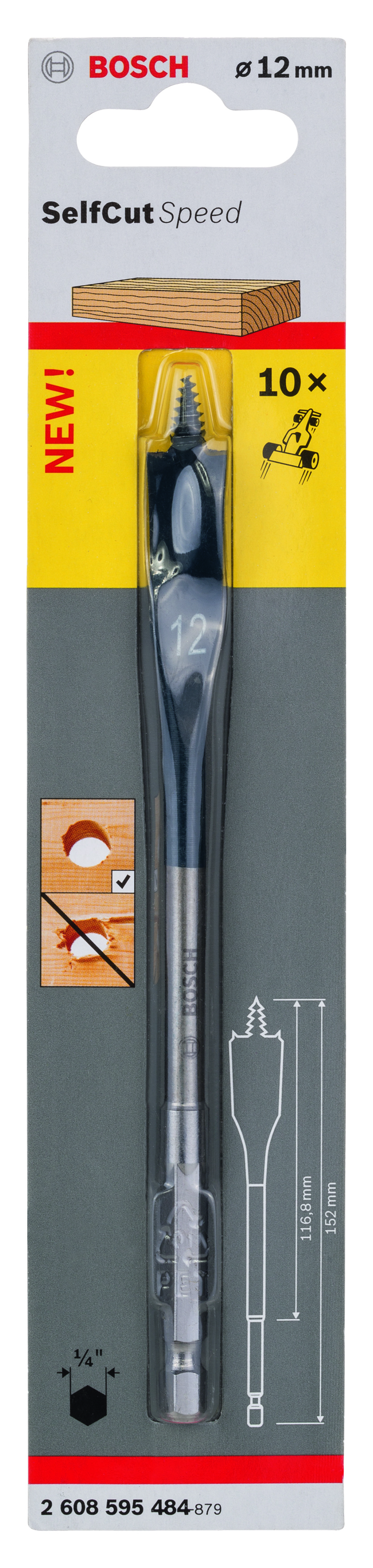 Self Cut Speed Spade Bit, Hexagon 12 x 152 mm
