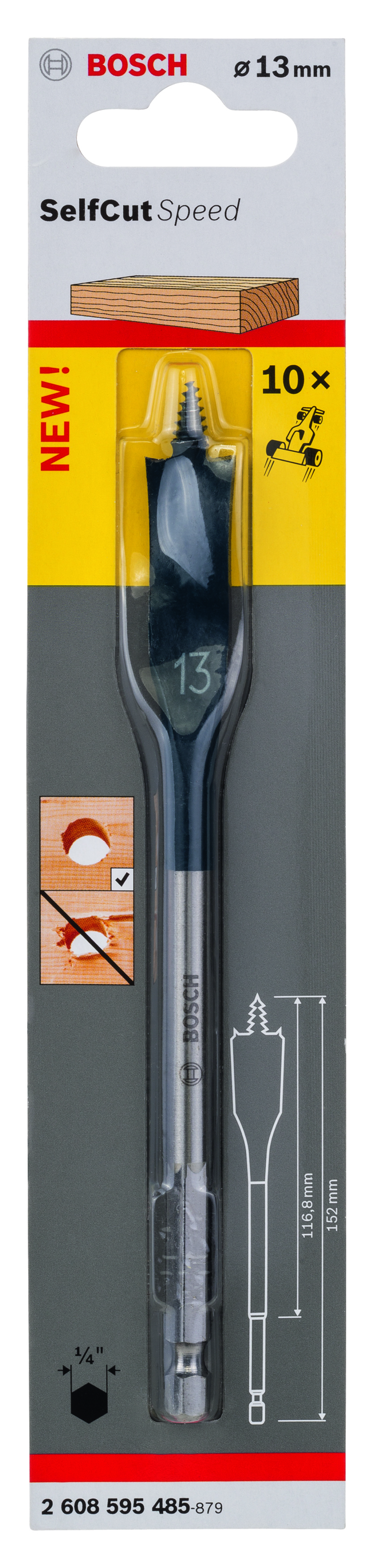 Self Cut Speed Spade Bit, Hexagon 13 x 152 mm