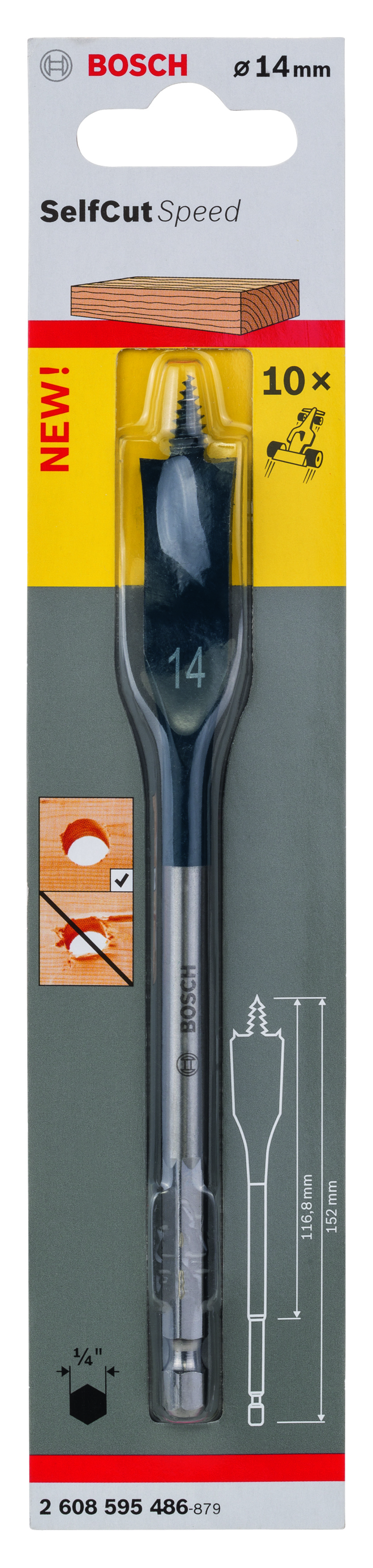 Self Cut Speed Spade Bit, Hexagon 14 x 152 mm