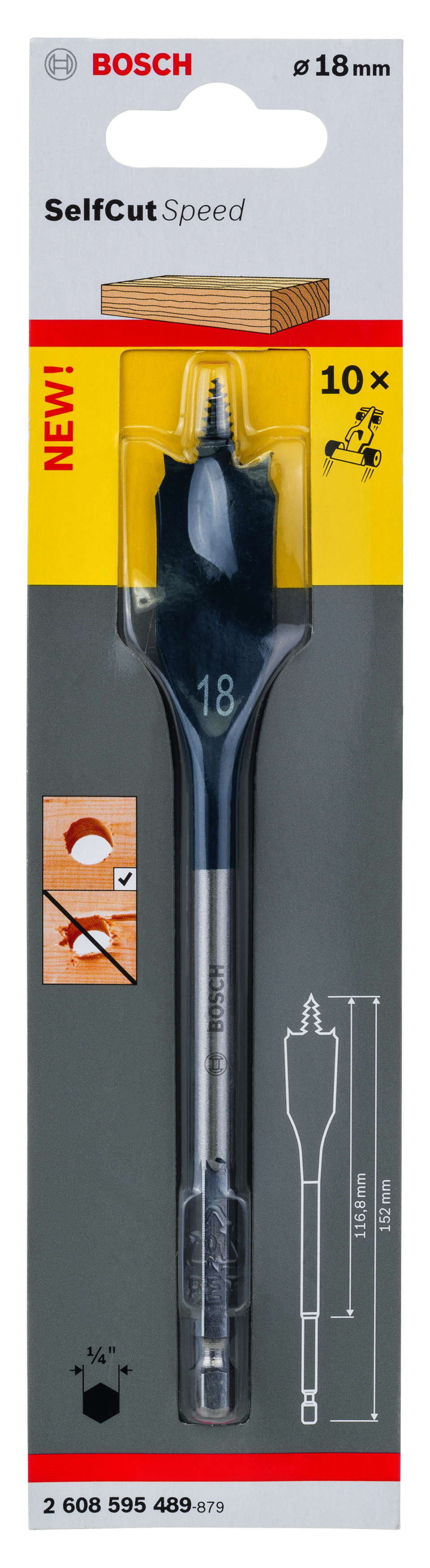 Self Cut Speed Spade Bit, Hexagon 18 x 152 mm