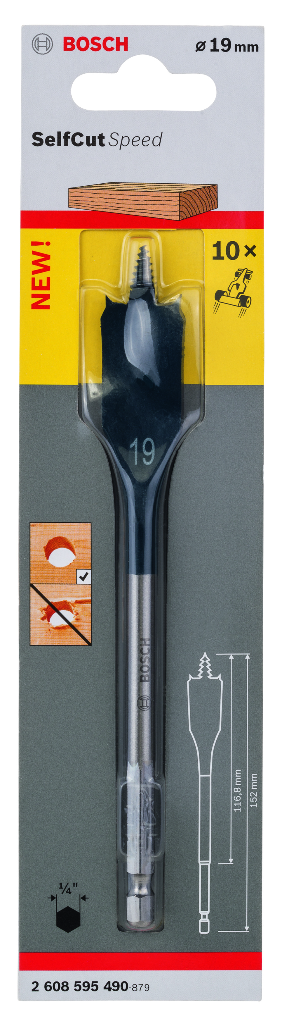 Self Cut Speed Spade Bit, Hexagon 19 x 152 mm