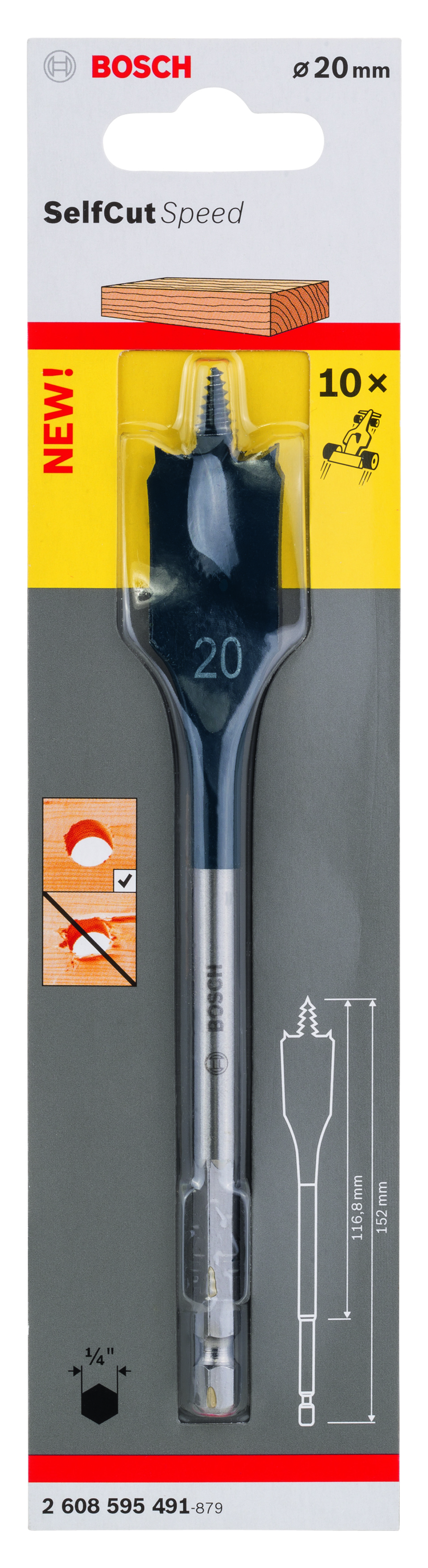 Self Cut Speed Spade Bit, Hexagon 20 x 152 mm