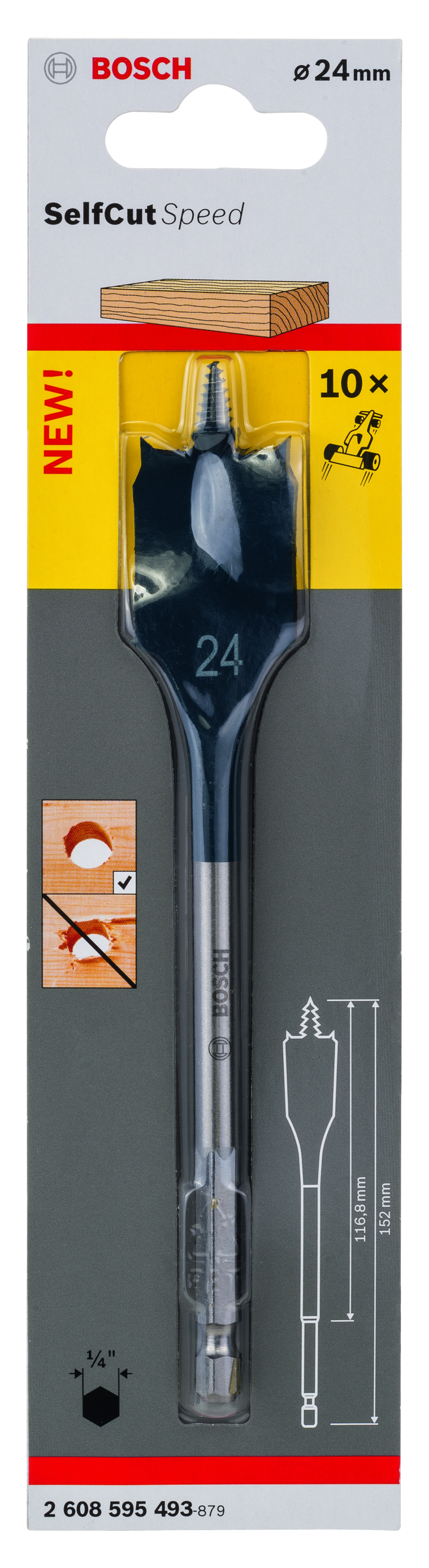 Self Cut Speed Spade Bit, Hexagon 24 x 152 mm