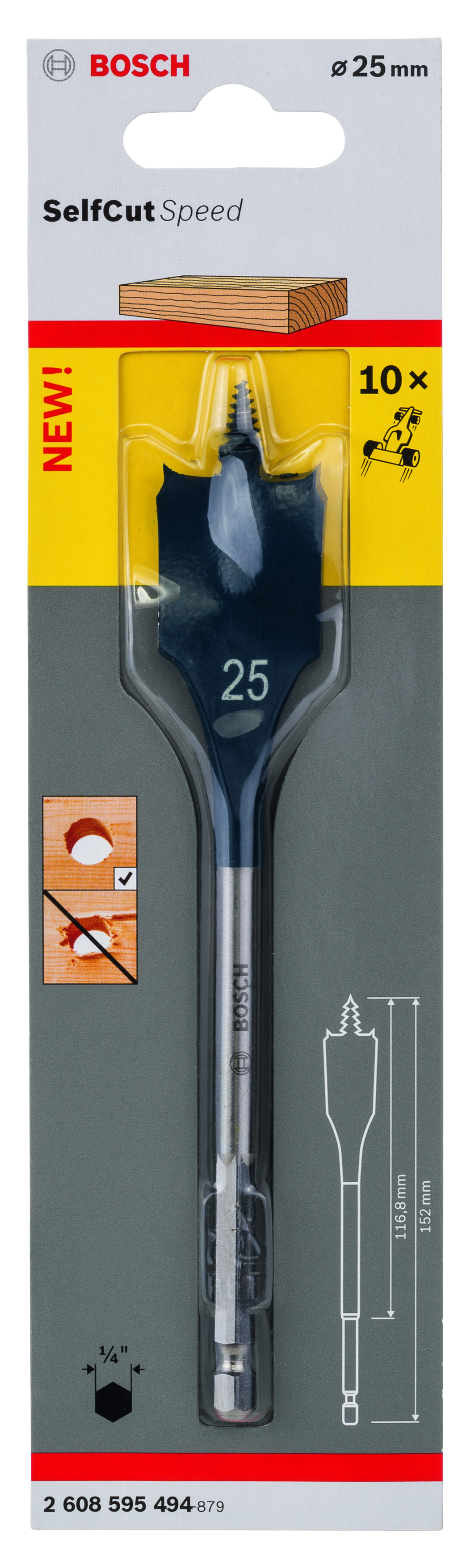 Self Cut Speed Spade Bit, Hexagon 25 x 152 mm