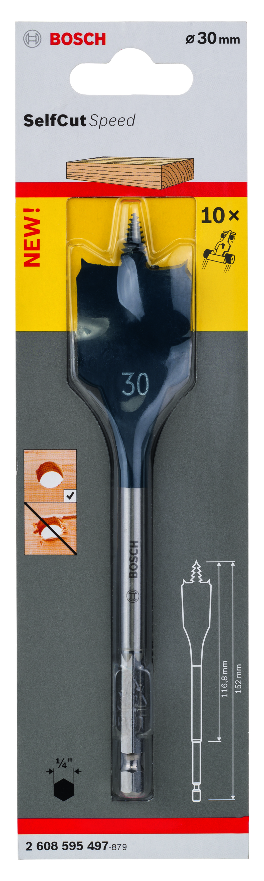 Self Cut Speed Spade Bit, Hexagon 30 x 152 mm