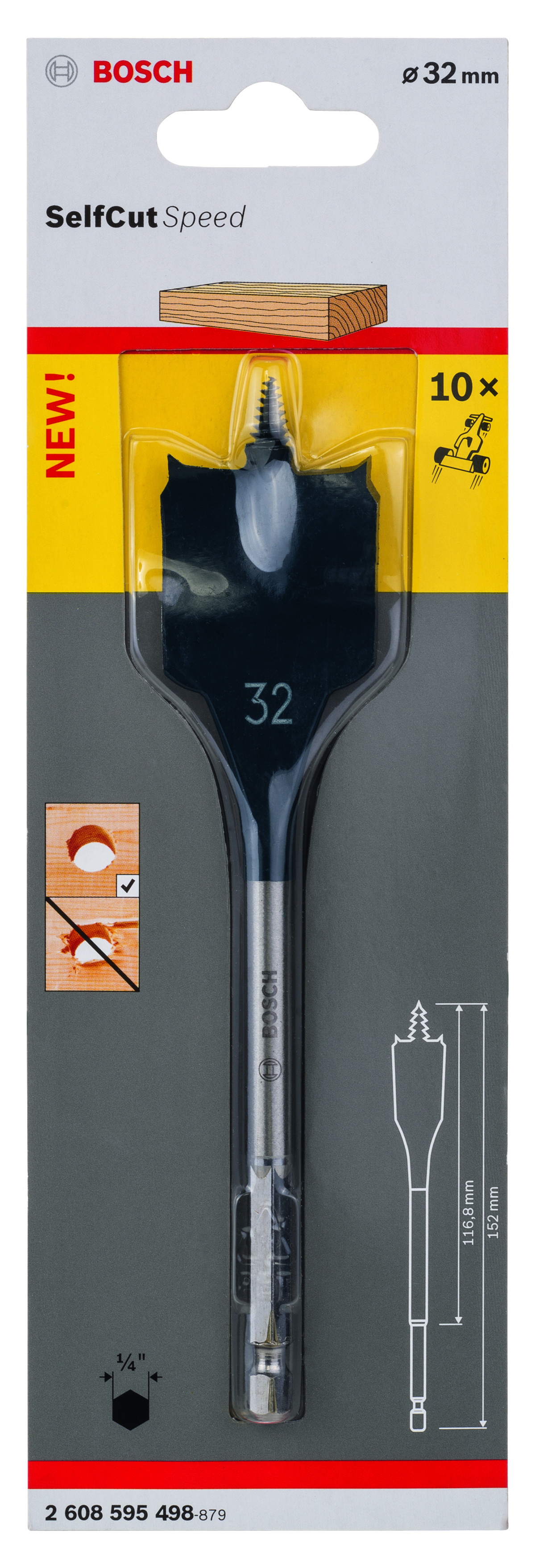 Self Cut Speed Spade Bit, Hexagon 32 x 152 mm