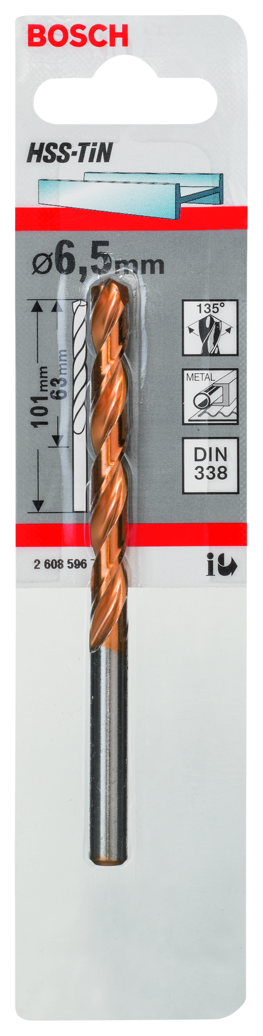 HSS-TiN Metal Drill Bits, DIN 338 6,5 x 63 x 101 mm