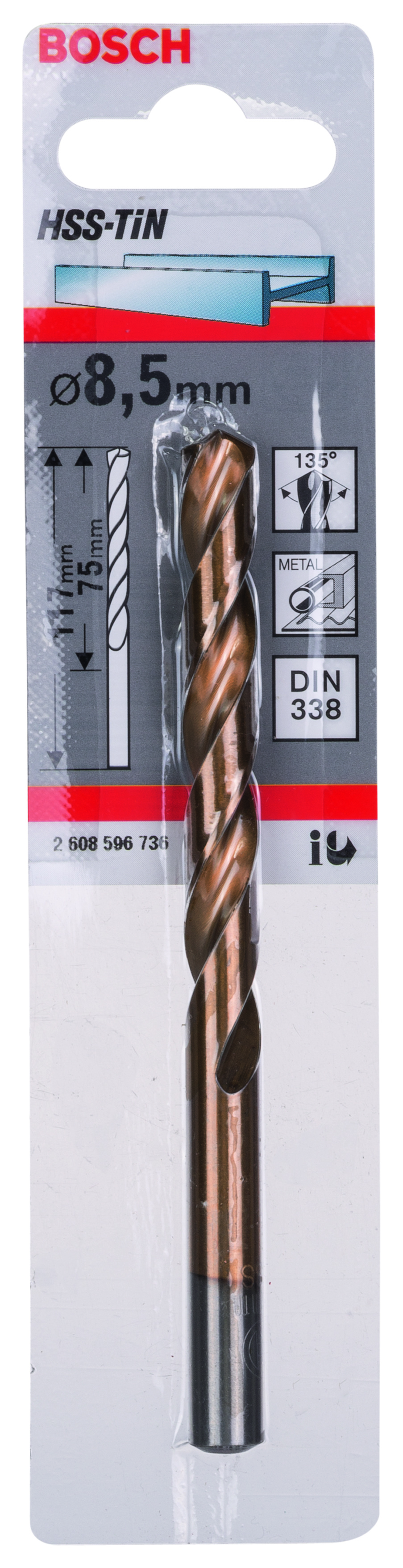 HSS-TiN Metal Drill Bits, DIN 338 8,5 x 75 x 117 mm