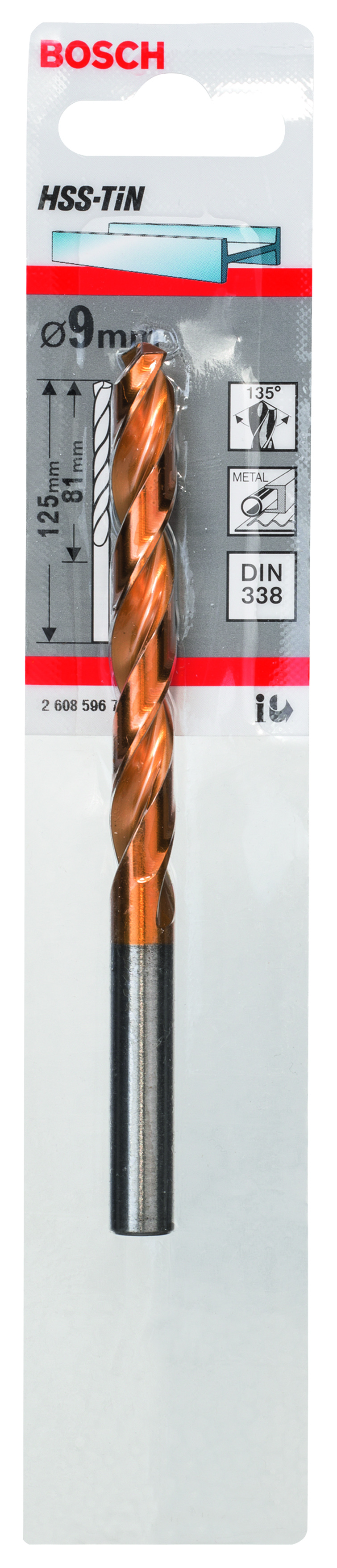 HSS-TiN Metal Drill Bits, DIN 338 9 x 81 x 125 mm