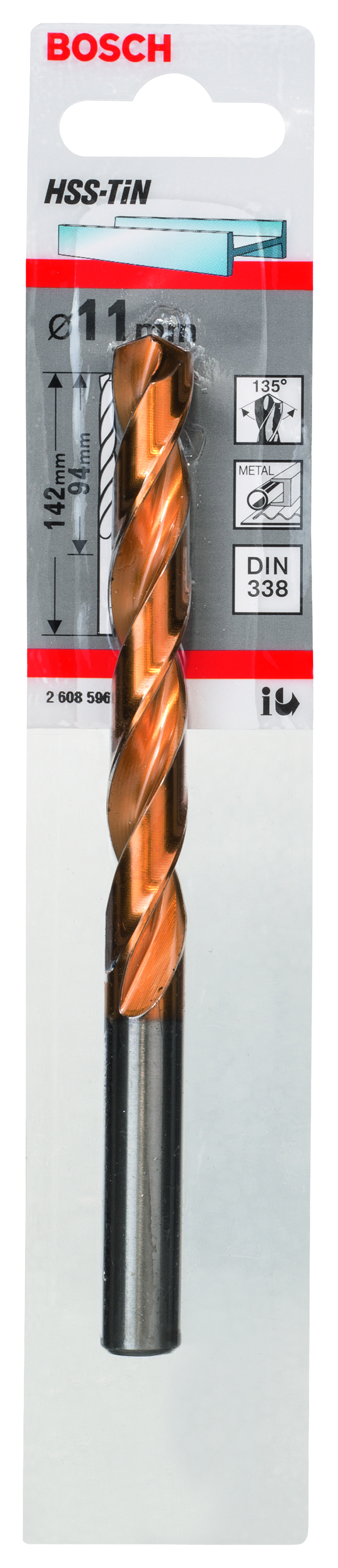 HSS-TiN Metal Drill Bits, DIN 338 11 x 94 x 142 mm