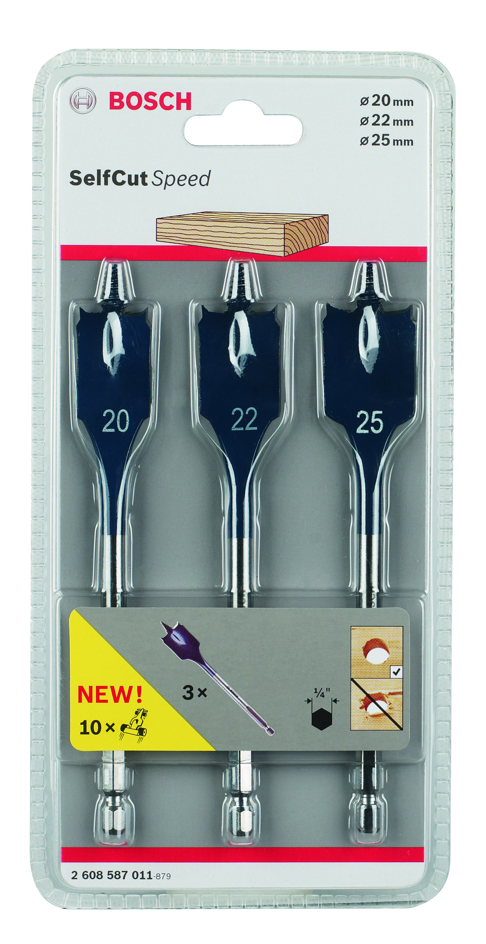 3- Piece Set Self Cut Speed Spade Bit, Hexagon