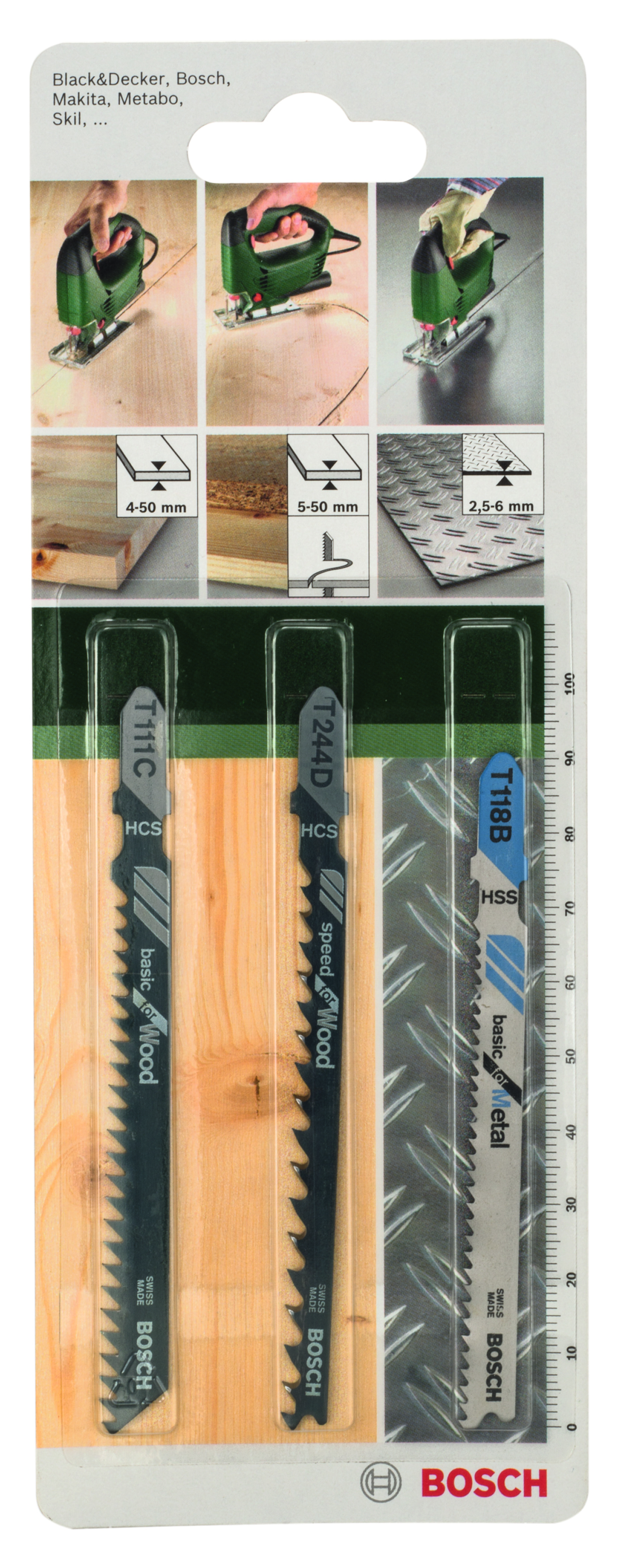 Jigsaw blade set T 111 C, T 244 D, T 118 B, 3 pc
