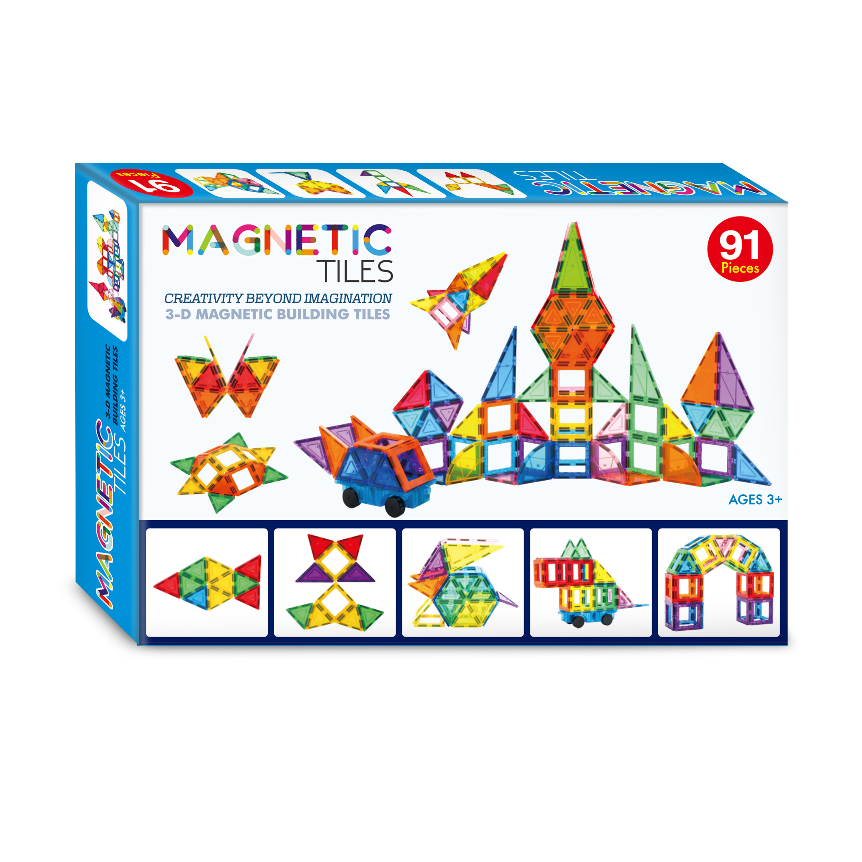 Magtech Magnetic Tiles – Kids Building Construction Game Set – 91 Pieces