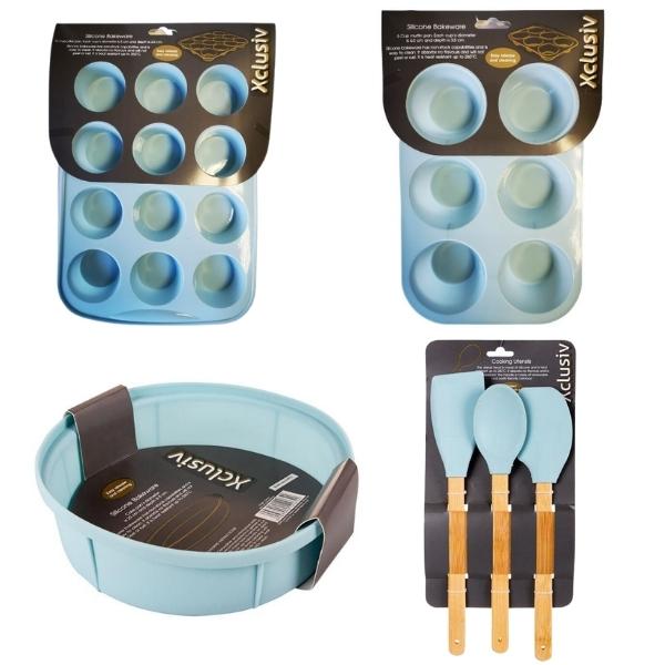 Xclusiv – Silicone Cake Pan, 2 x Muffin Molds & 3 Piece Kitchen Tool Set