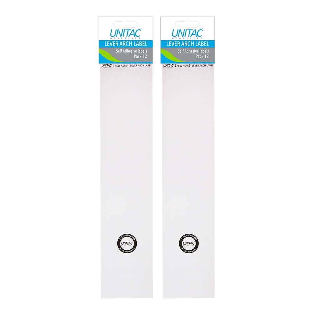 Unitac Lever Arch File Spine Labels White – 2 Packs of 12