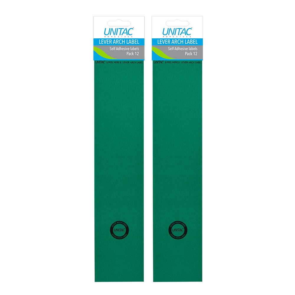 Unitac Lever Arch File Spine Labels Green – 2 Packs of 12