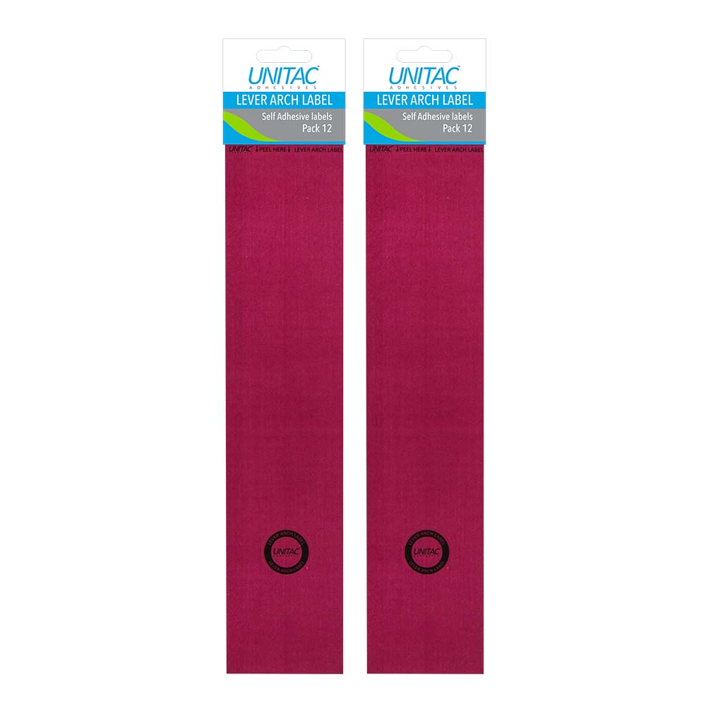 Unitac Lever Arch File Spine Labels Pink – 2 Packs of 12