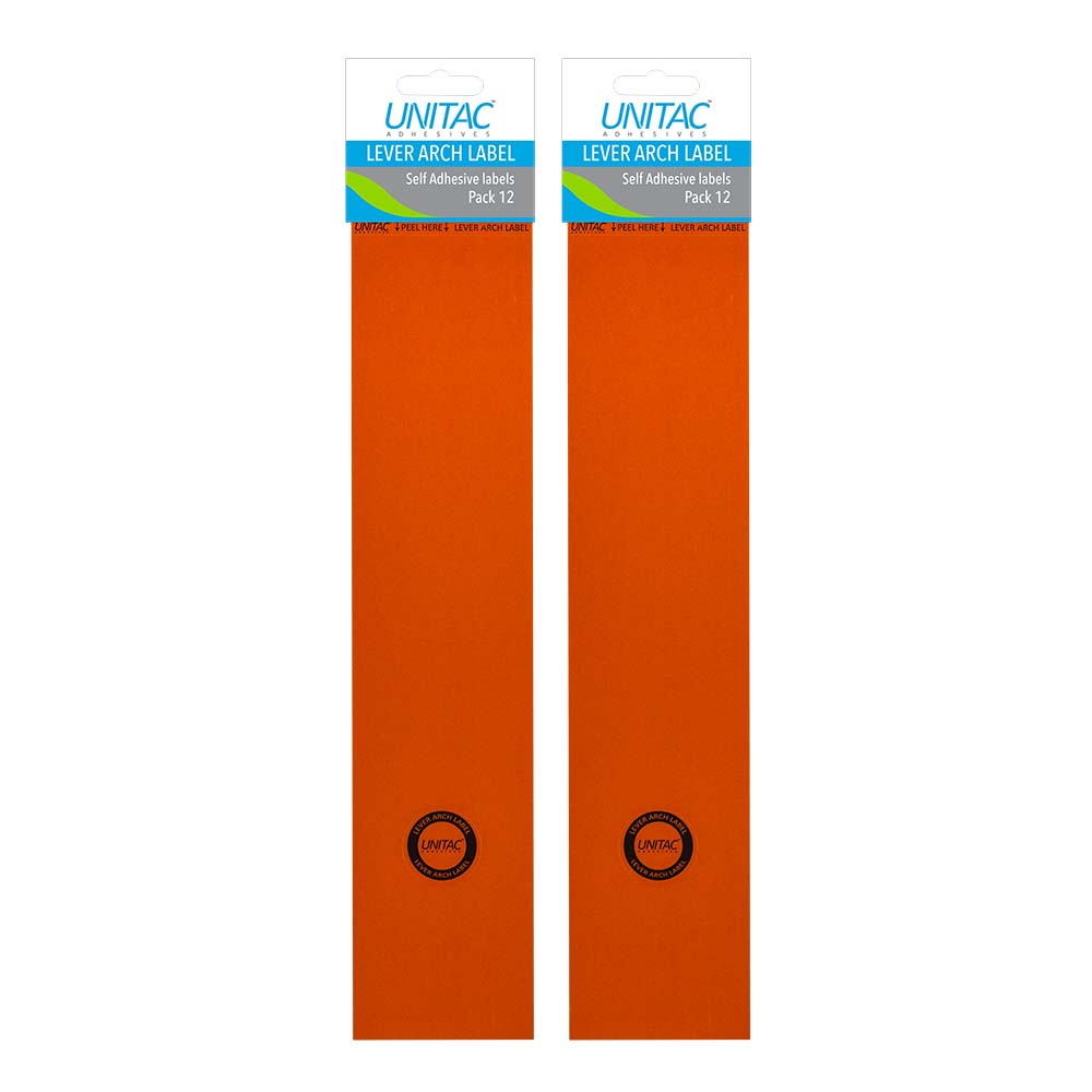 Unitac Lever Arch File Spine Labels Orange – 2 Packs of 12