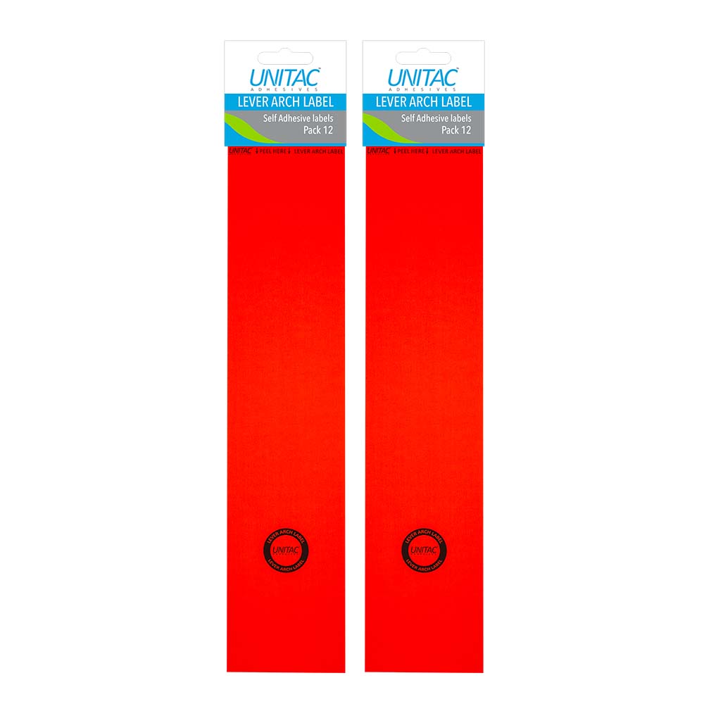 Unitac Lever Arch File Spine Labels Neon Red – 2 Packs of 12