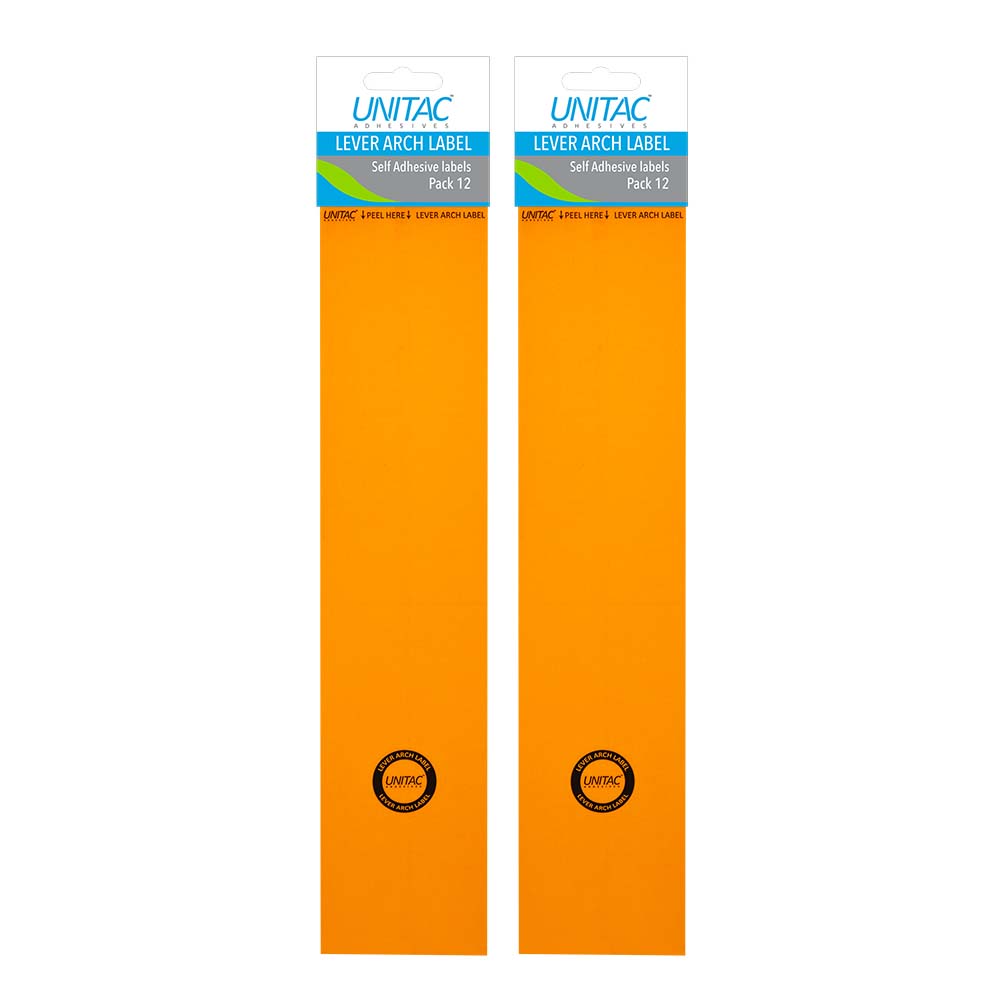 Unitac Lever Arch File Spine Labels Neon Orange – 2 Packs of 12