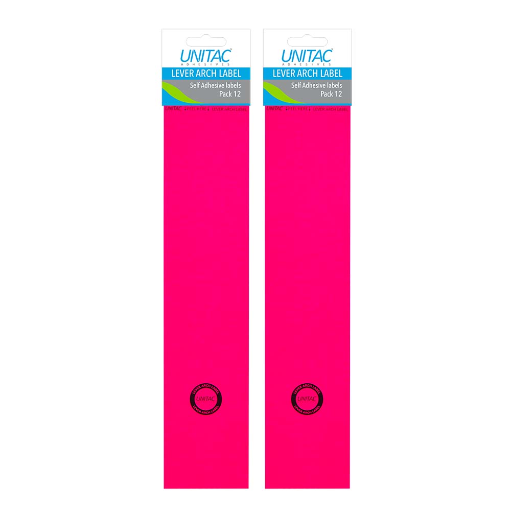Unitac Lever Arch File Spine Labels Neon Pink – 2 Packs of 12