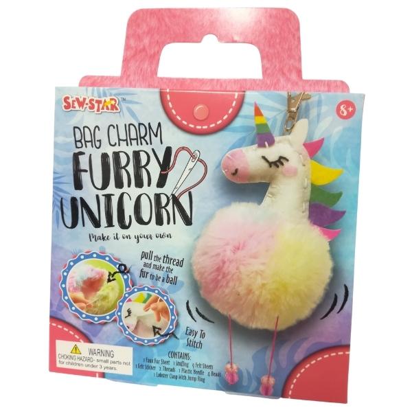 Source Direct – Bag Charm – DIY Arts and Craft Furry Pompom – Unicorn
